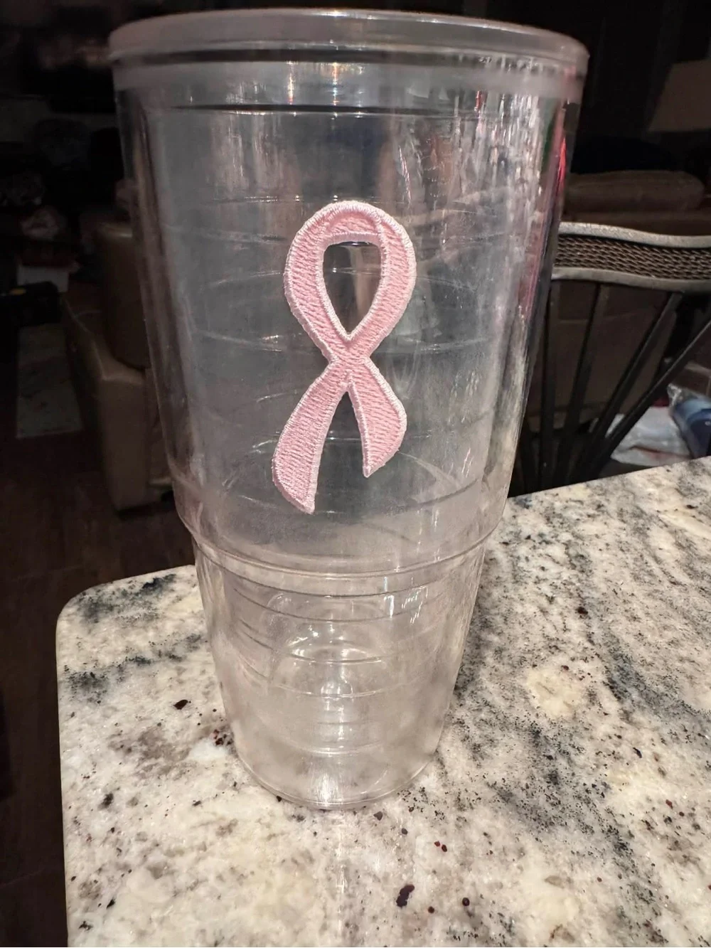 Breast cancer Clear Tumbler with Pink Awareness Ribbon